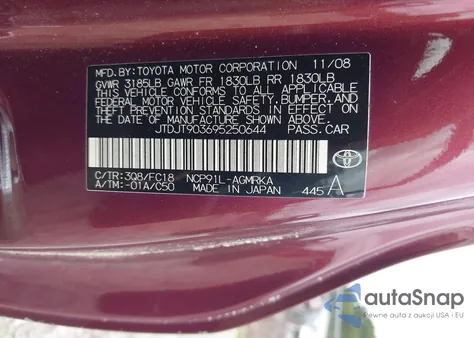 2009 Toyota Yaris из США, поврежденный, VIN JTDJT903695250644